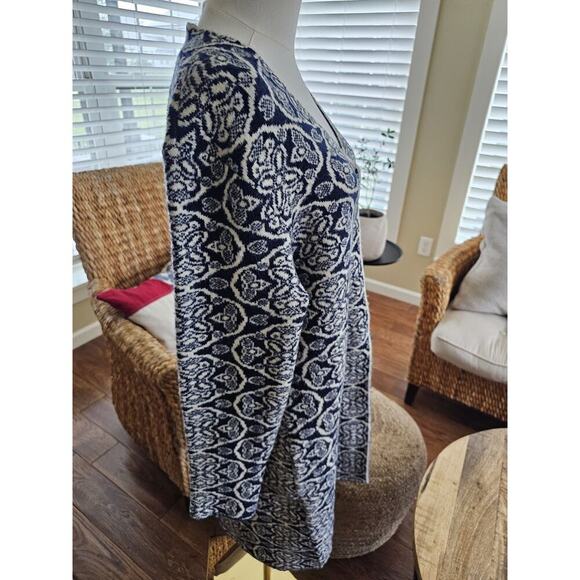 J Mclaughlin Soft Knit Cardigan Duster Women's Size L Navy Damask Cozy - Picture 11 of 14
